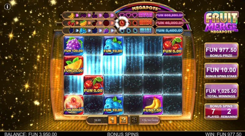 Fruit Merge Megapots - igralni zaslon Hold and Spin