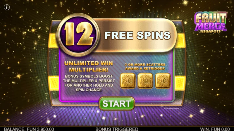 Fruit Merge Megapots - začetek Free Spins