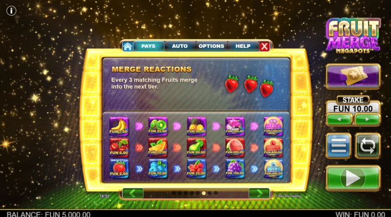 Fruit Merge Megapots - združitev sadja v Hold and Spin